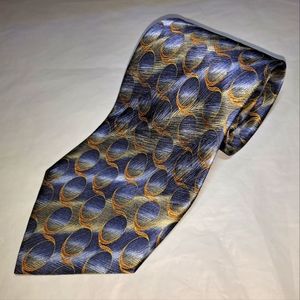 Vintage Screenplay by Martin Wong 💯 Silk Men's Necktie 60-63" x 4" Blue/Gold